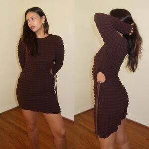 Isalis Bubble Bodycon Style Mini Dress with Side Cutout  Asymmetrical hem SZ M